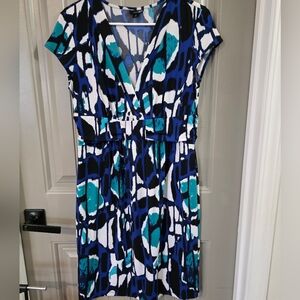 East 5th Womans Medium Blue And Black Short Sleeve Dress